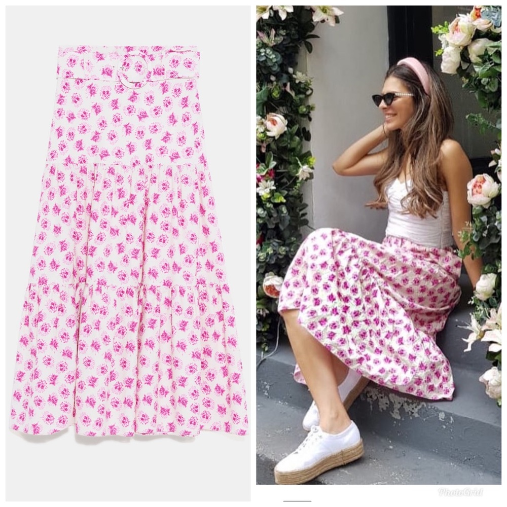 ZARA Belted Print Skirt